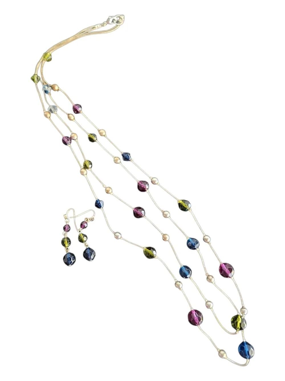 Unbranded Multicolor Bead Layered Necklace and Earring Set - Fashion Jewelry